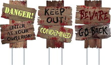 Load image into Gallery viewer, GABOSS Halloween Decorations Beware Signs Yard Stakes Outdoor Creepy Assorted Warning Sign,Scary Zombie Theme Party Decor Supplies,3 Pieces,12 Inch x 9 Inch