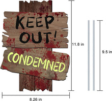 Load image into Gallery viewer, GABOSS Halloween Decorations Beware Signs Yard Stakes Outdoor Creepy Assorted Warning Sign,Scary Zombie Theme Party Decor Supplies,3 Pieces,12 Inch x 9 Inch