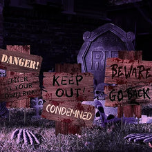 Load image into Gallery viewer, GABOSS Halloween Decorations Beware Signs Yard Stakes Outdoor Creepy Assorted Warning Sign,Scary Zombie Theme Party Decor Supplies,3 Pieces,12 Inch x 9 Inch