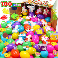 Load image into Gallery viewer, 100 Pack Prefilled Easter Eggs with Toys and Unicorn, 2 3/8" Plastic Easter Eggs Filled Toys for Eggs Hunt, Basket Stuffers Fillers
