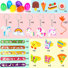 Load image into Gallery viewer, 100 Pack Prefilled Easter Eggs with Toys and Unicorn, 2 3/8" Plastic Easter Eggs Filled Toys for Eggs Hunt, Basket Stuffers Fillers