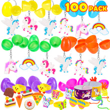 Load image into Gallery viewer, 100 Pack Prefilled Easter Eggs with Toys and Unicorn, 2 3/8" Plastic Easter Eggs Filled Toys for Eggs Hunt, Basket Stuffers Fillers