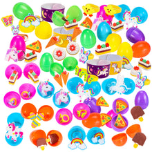 Load image into Gallery viewer, 100 Pack Prefilled Easter Eggs with Toys and Unicorn, 2 3/8" Plastic Easter Eggs Filled Toys for Eggs Hunt, Basket Stuffers Fillers